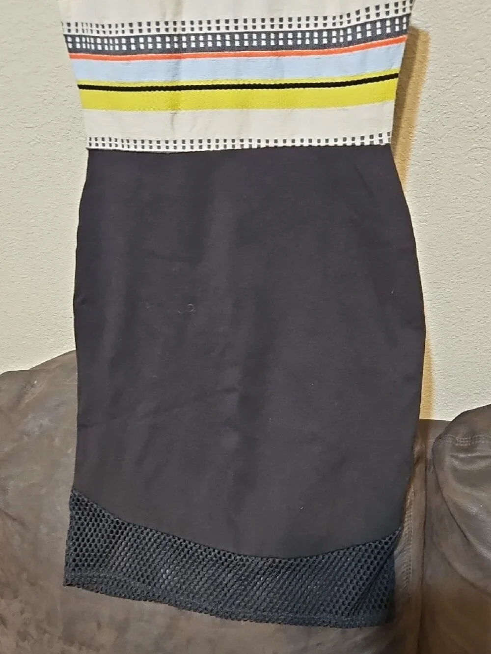 Weston Wear Black Skirt Two-Tone Striped Bodice Mini Dress